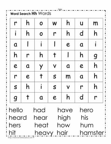 Words Beginning with H Wordsearch